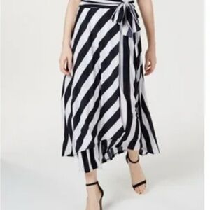 INC Striped Asymmetrical Midi Skirt